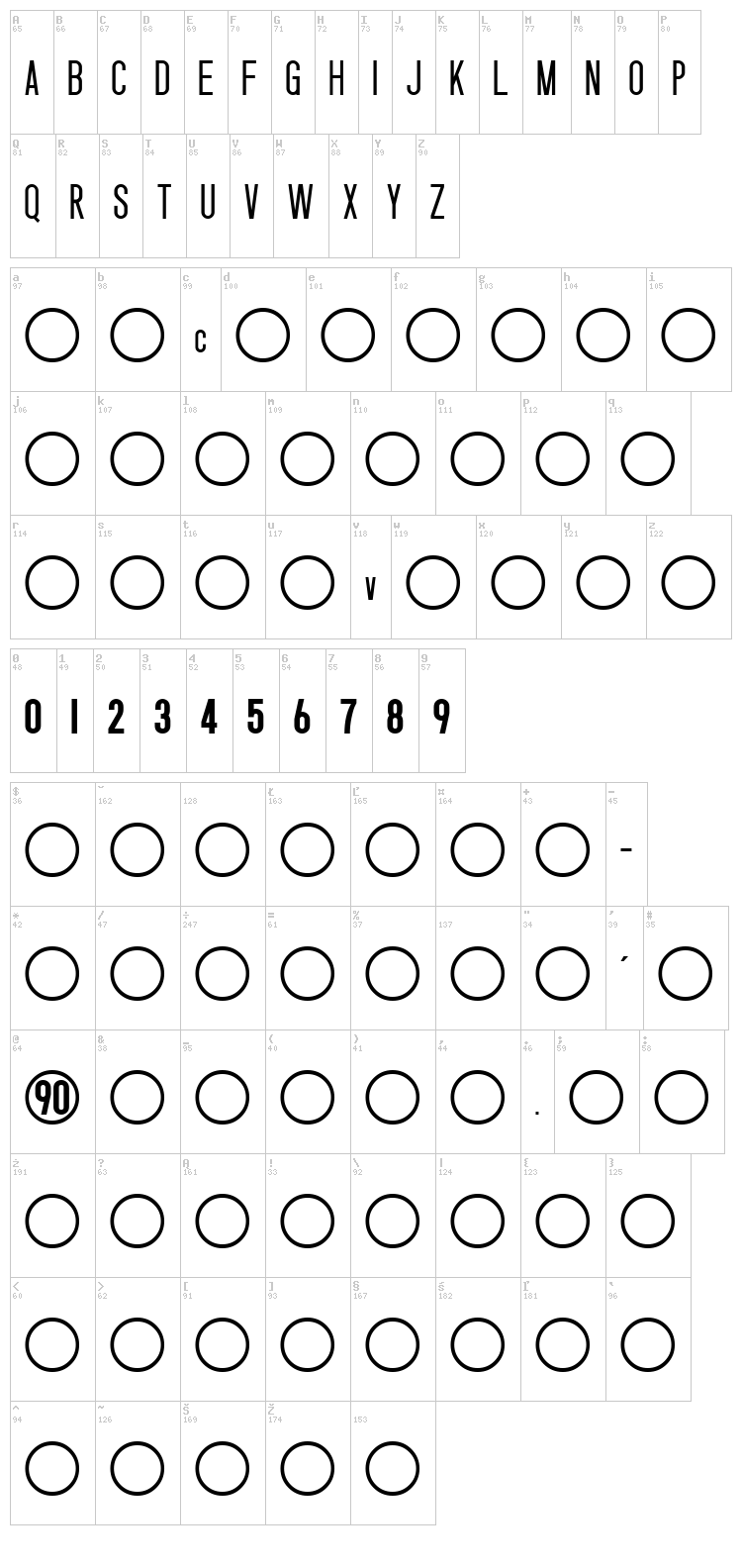Nike Total 90 font map